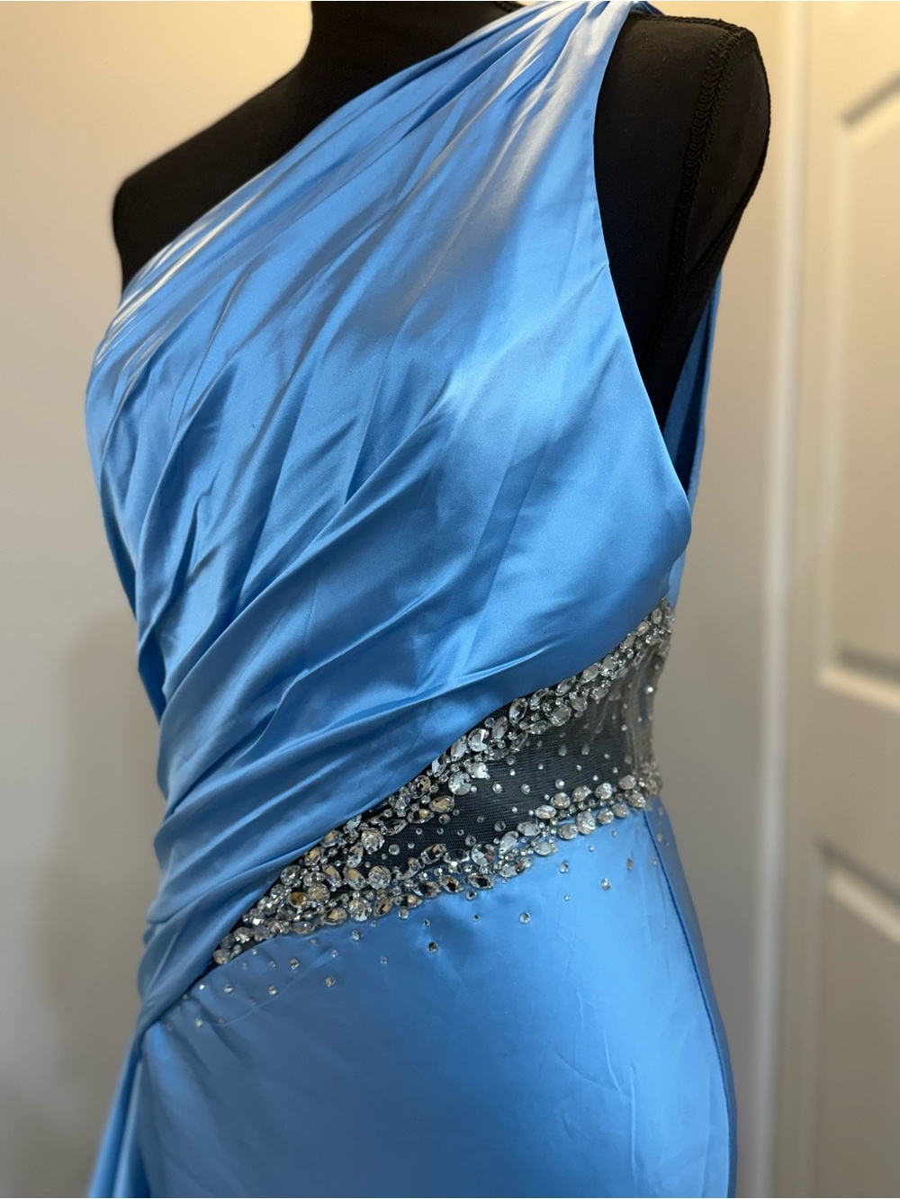 MAC DUGGAL One-Shoulder Powder Blue Gown with beaded cutout